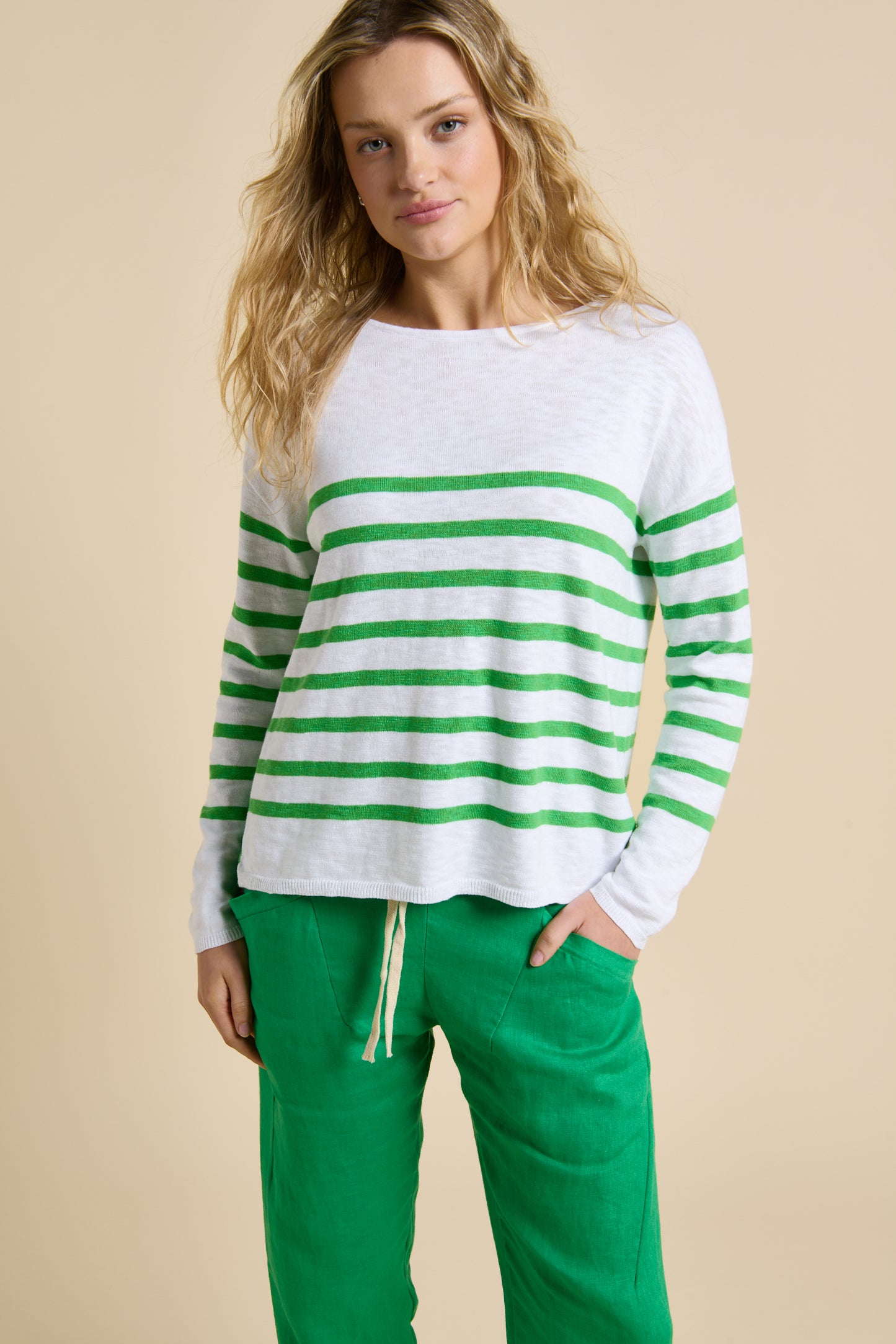 Little Lies Bobbie Top - green/white stripe