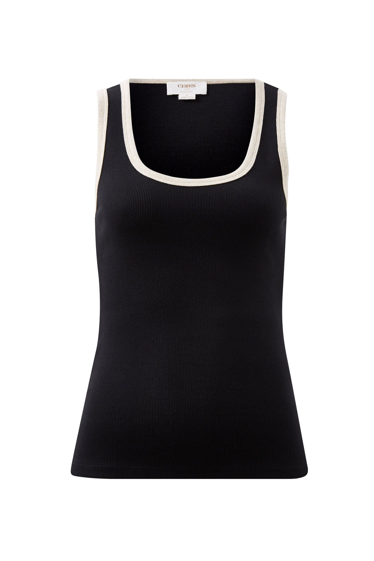 Ceres Life Contour Rib Scoop Tank - bk/oatmeal marle bind