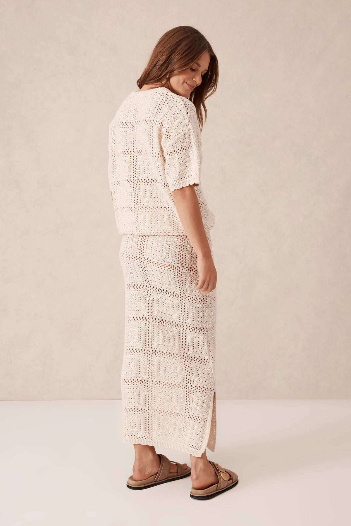 Ceres Life Square Knit Midi Skirt - ecru
