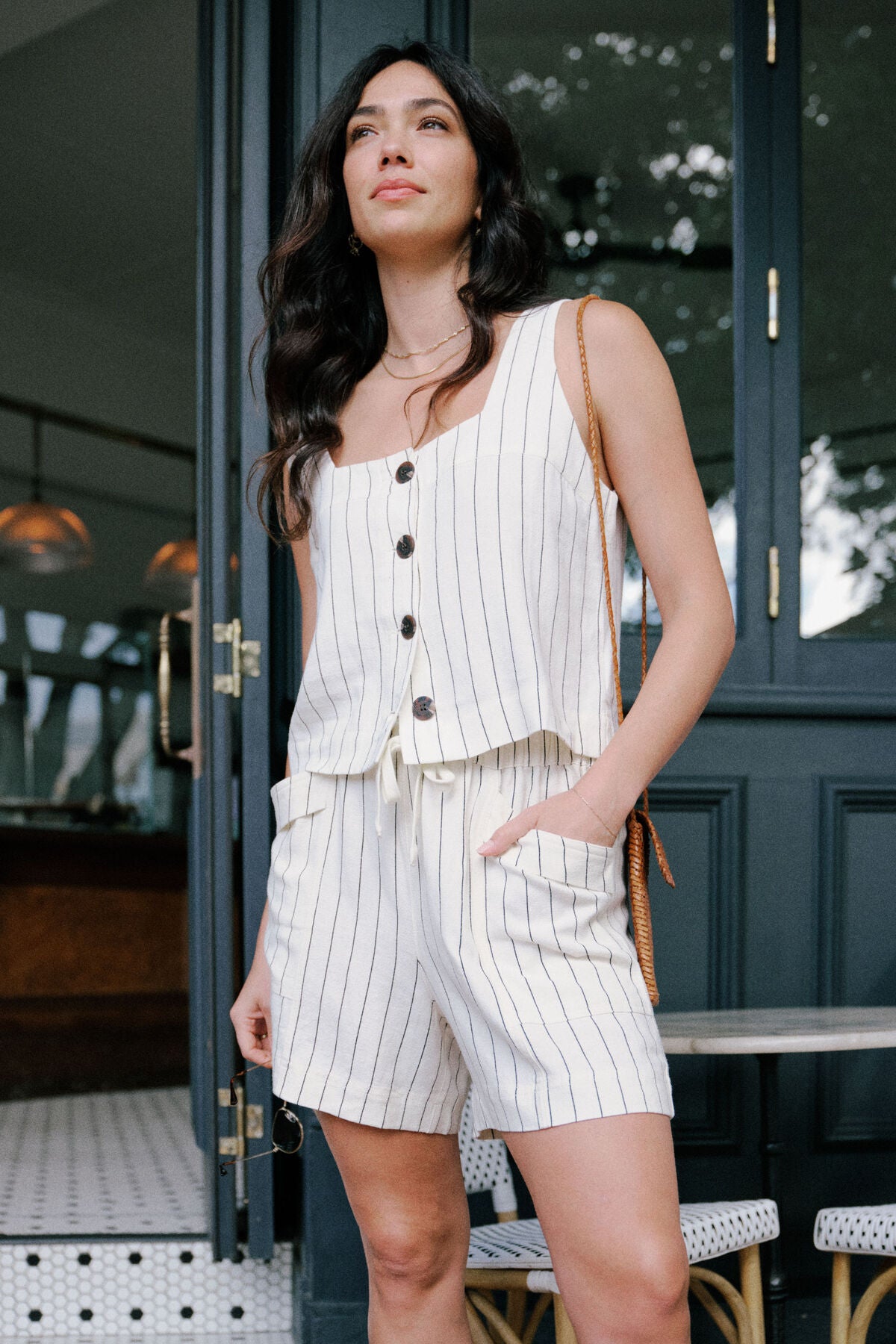 Ceres Life Paneled Pull On Short - pinstripe