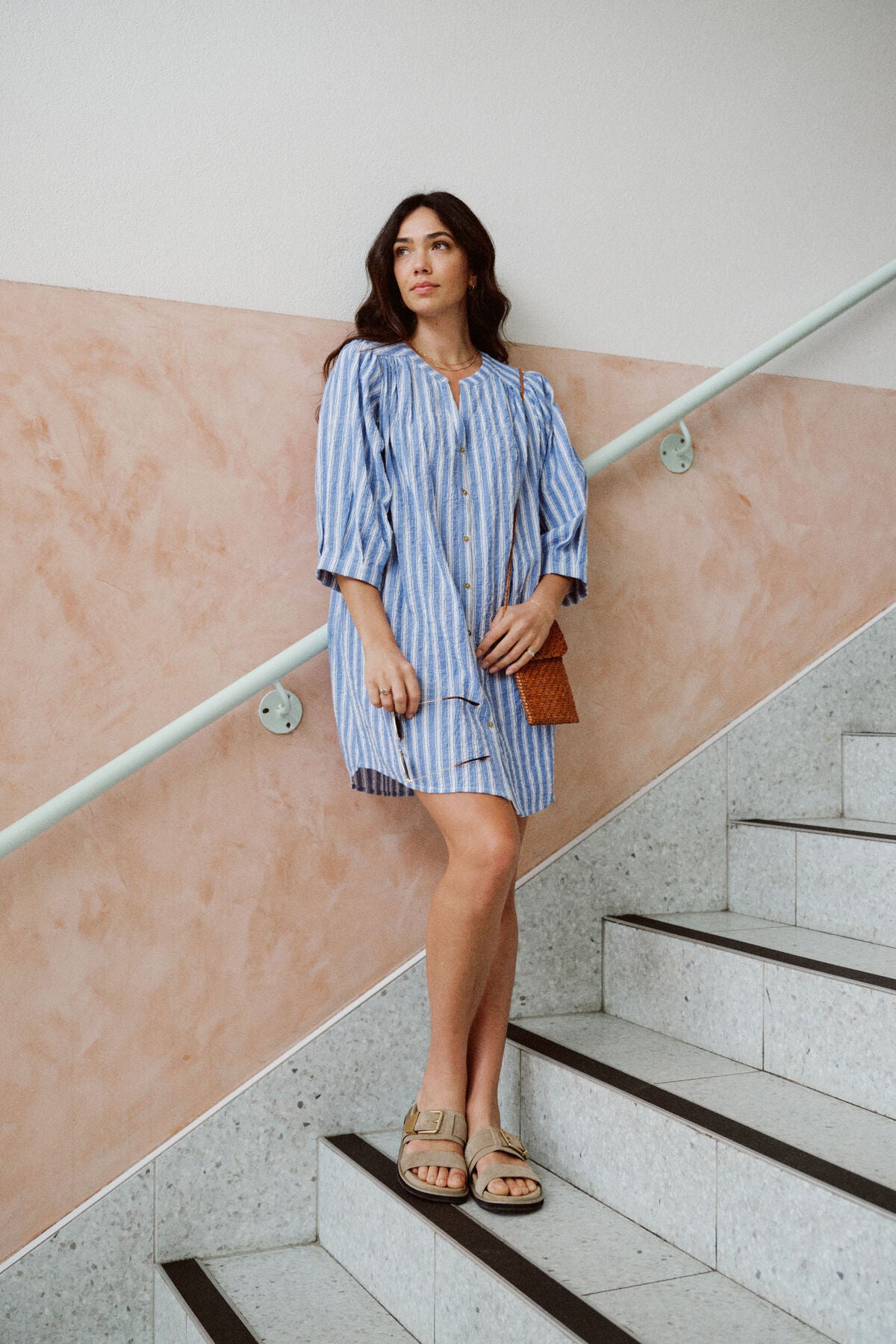 Ceres Life Crinkle Mini Dress - fresh cobalt/white stripe