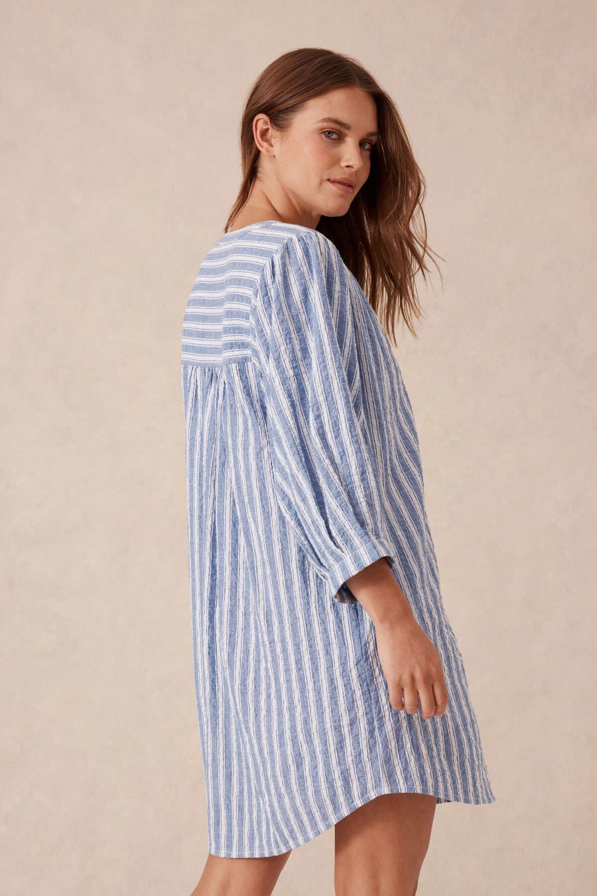 Ceres Life Crinkle Mini Dress - fresh cobalt/white stripe