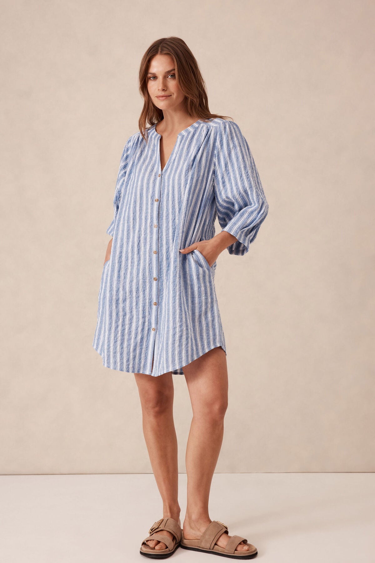 Ceres Life Crinkle Mini Dress - fresh cobalt/white stripe