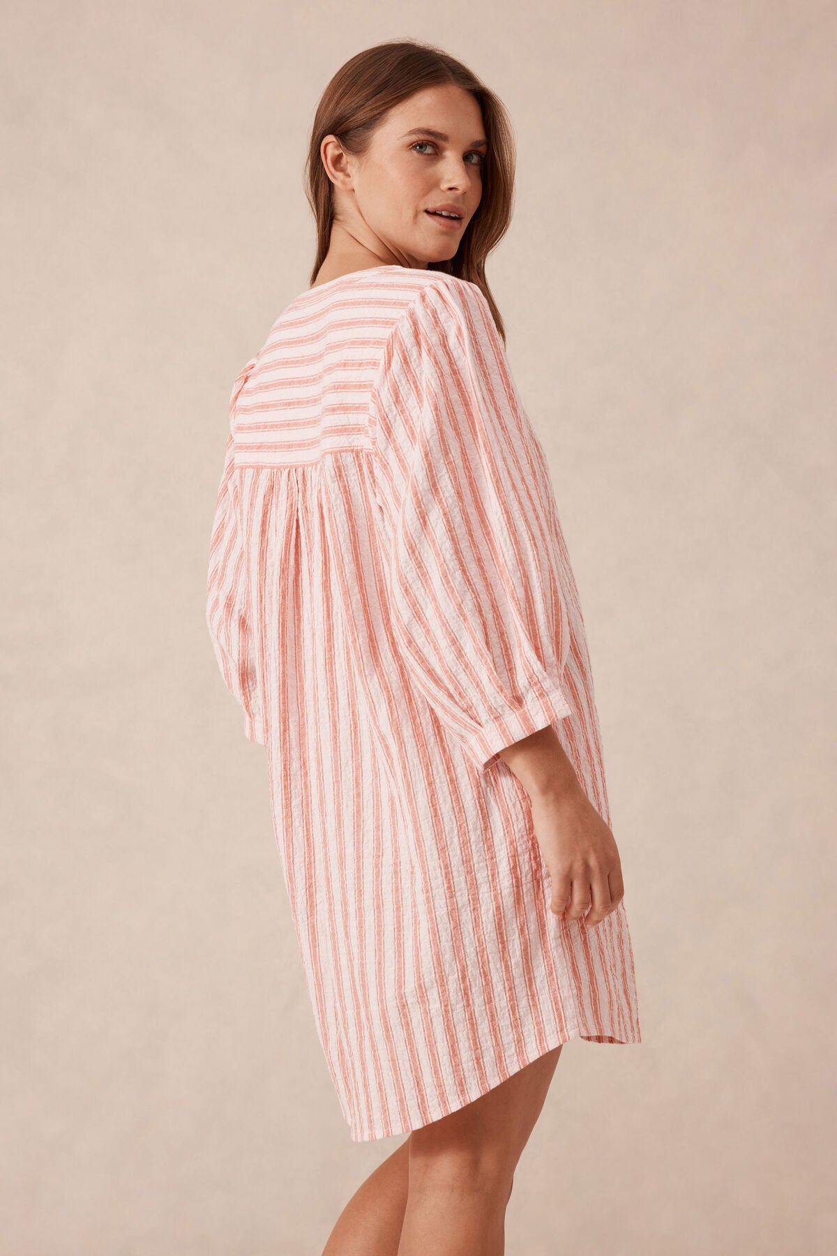 Ceres Life Crinkle Mini Dress - whisper pink/washed red stripe