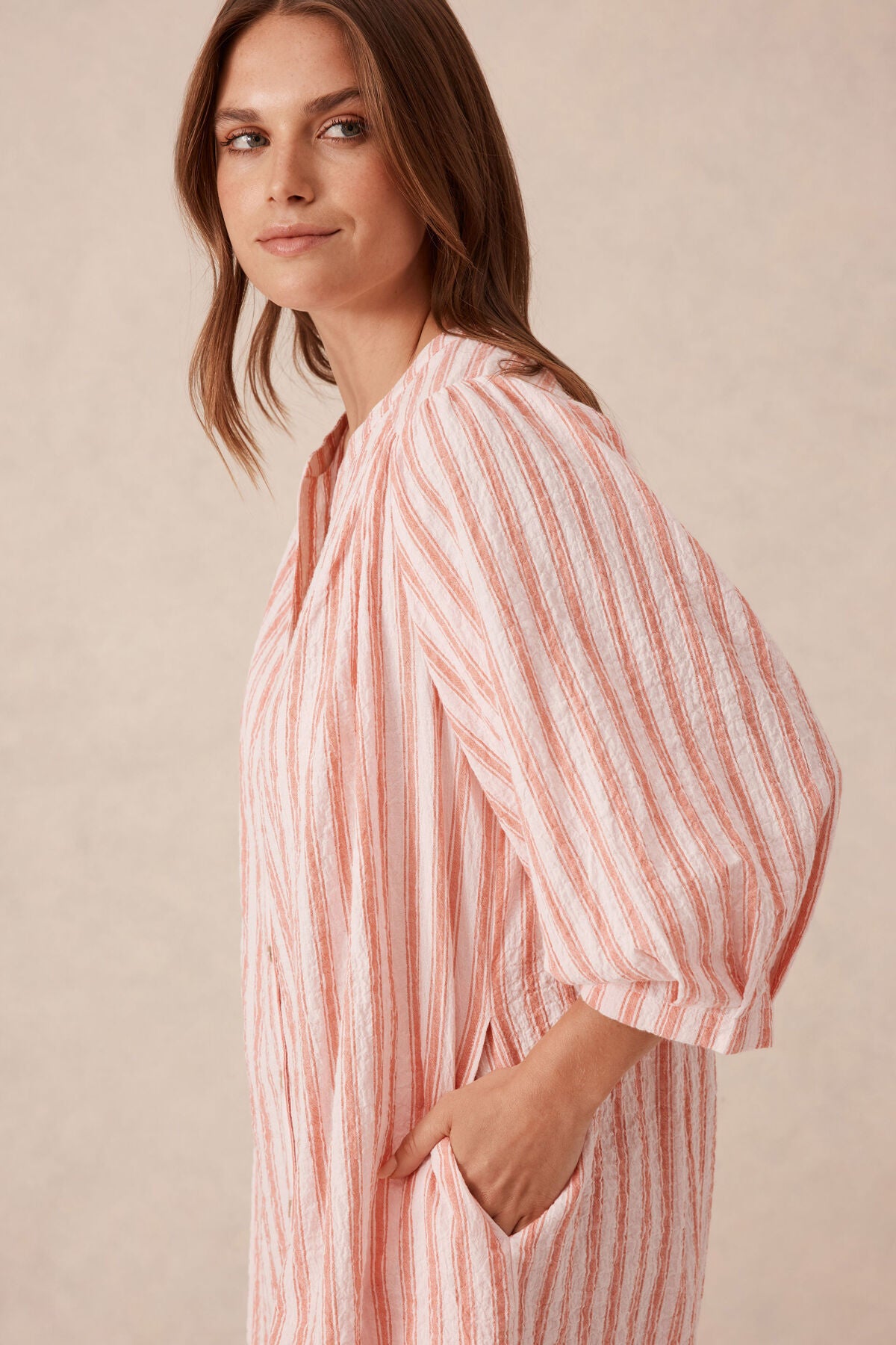 Ceres Life Crinkle Mini Dress - whisper pink/washed red stripe