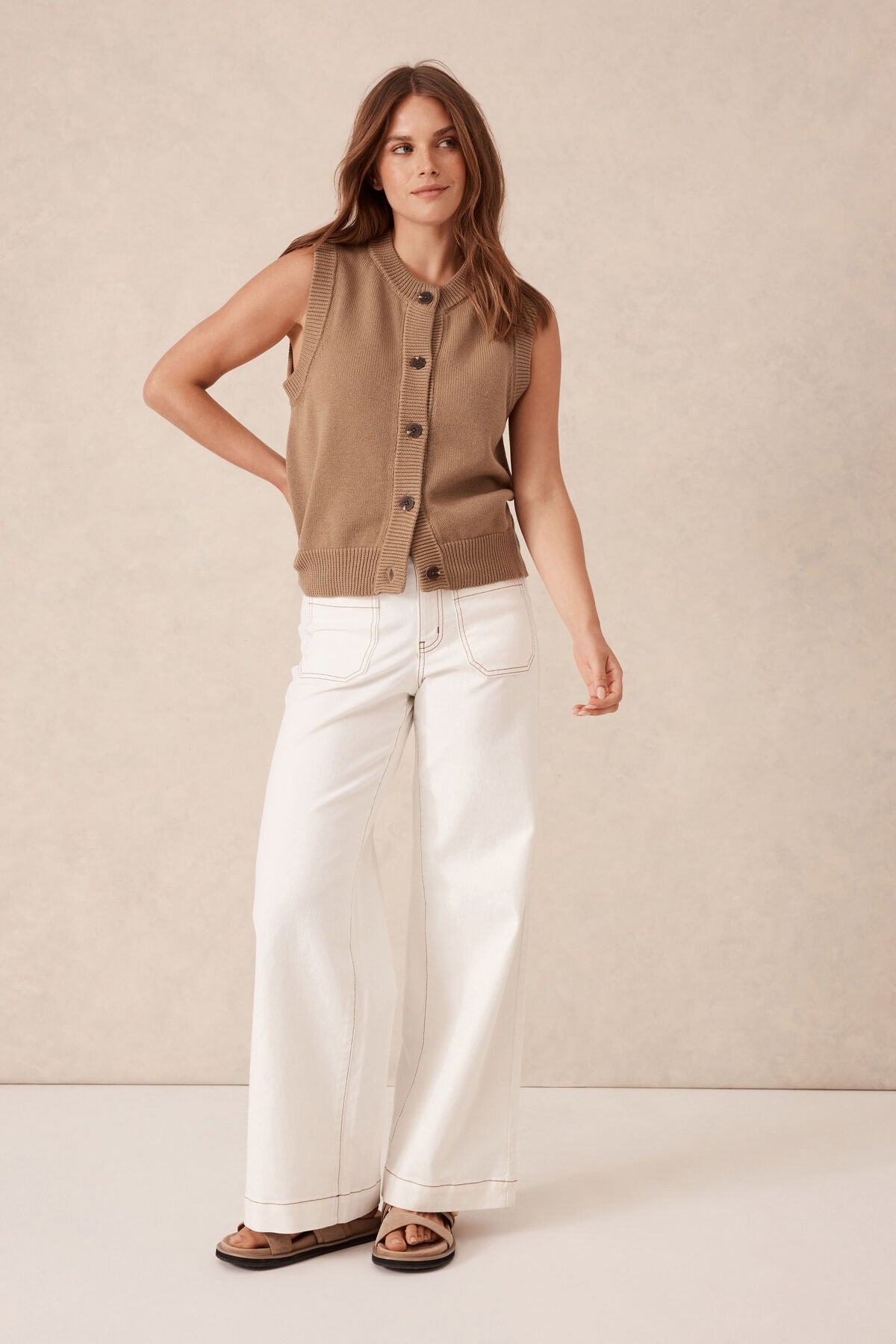 Ceres Life Sleeveless Knit Cardi - summer taupe