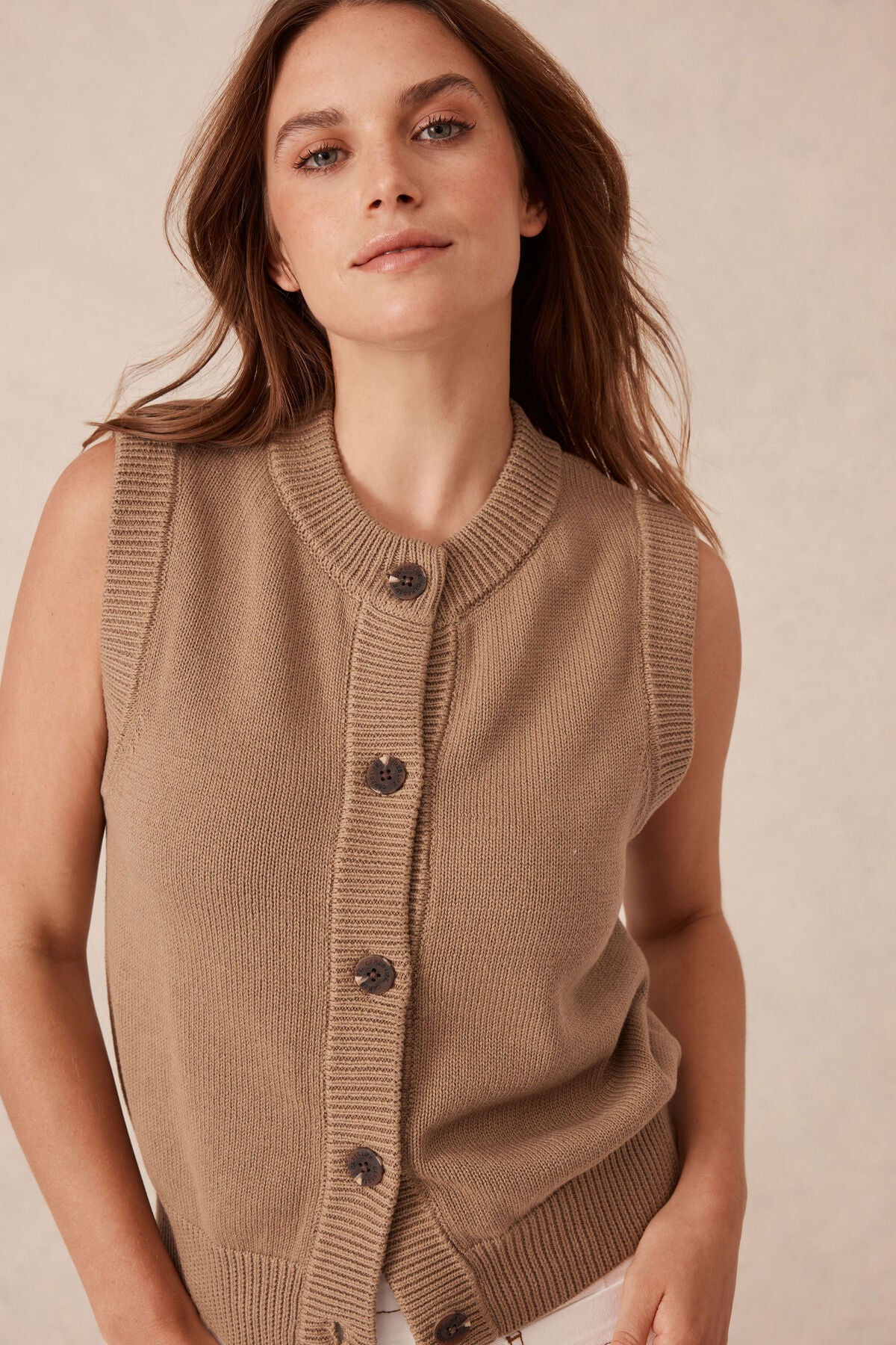 Ceres Life Sleeveless Knit Cardi - summer taupe
