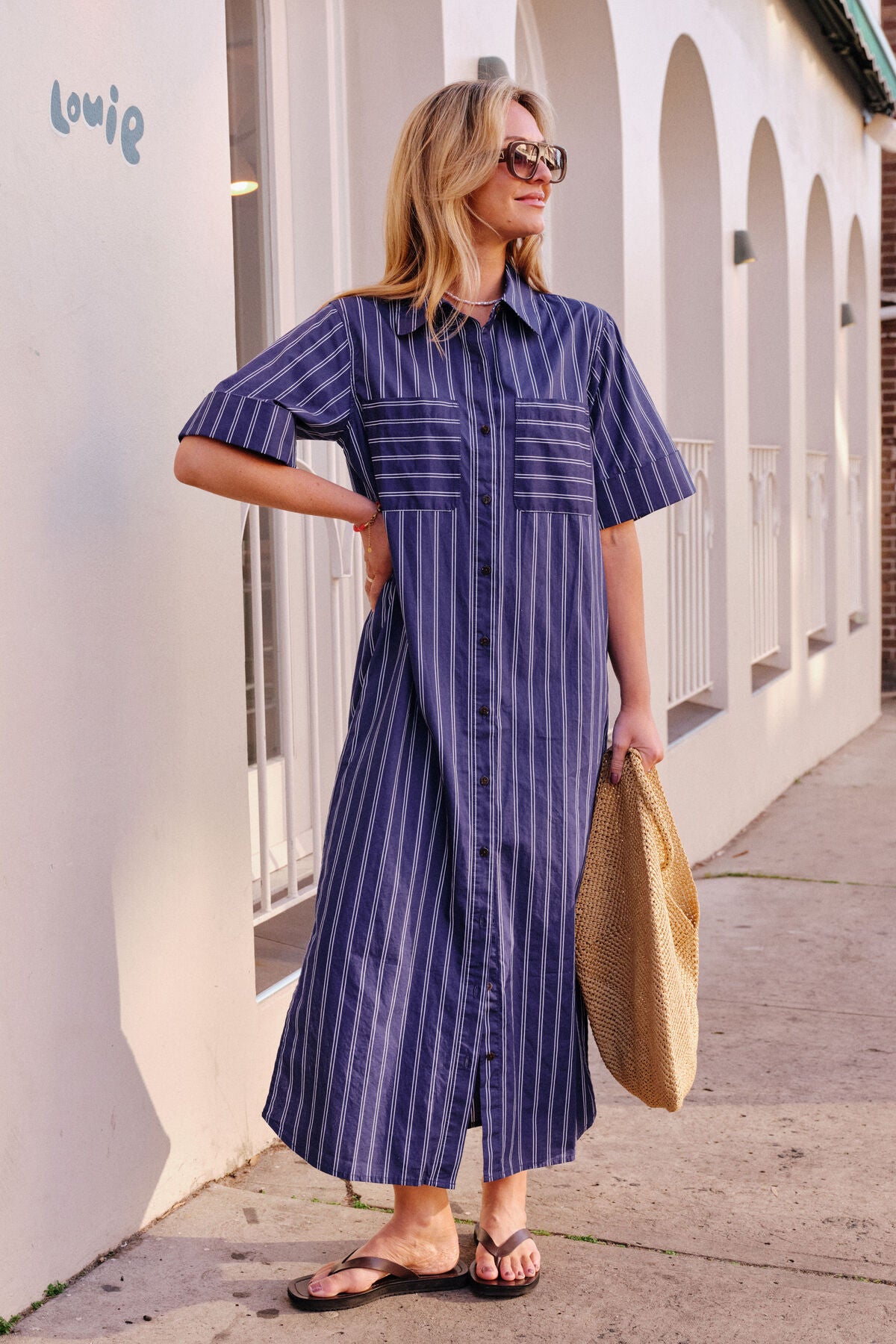 Ceres Samara Midi Shirt Dress - prussian blue stripe