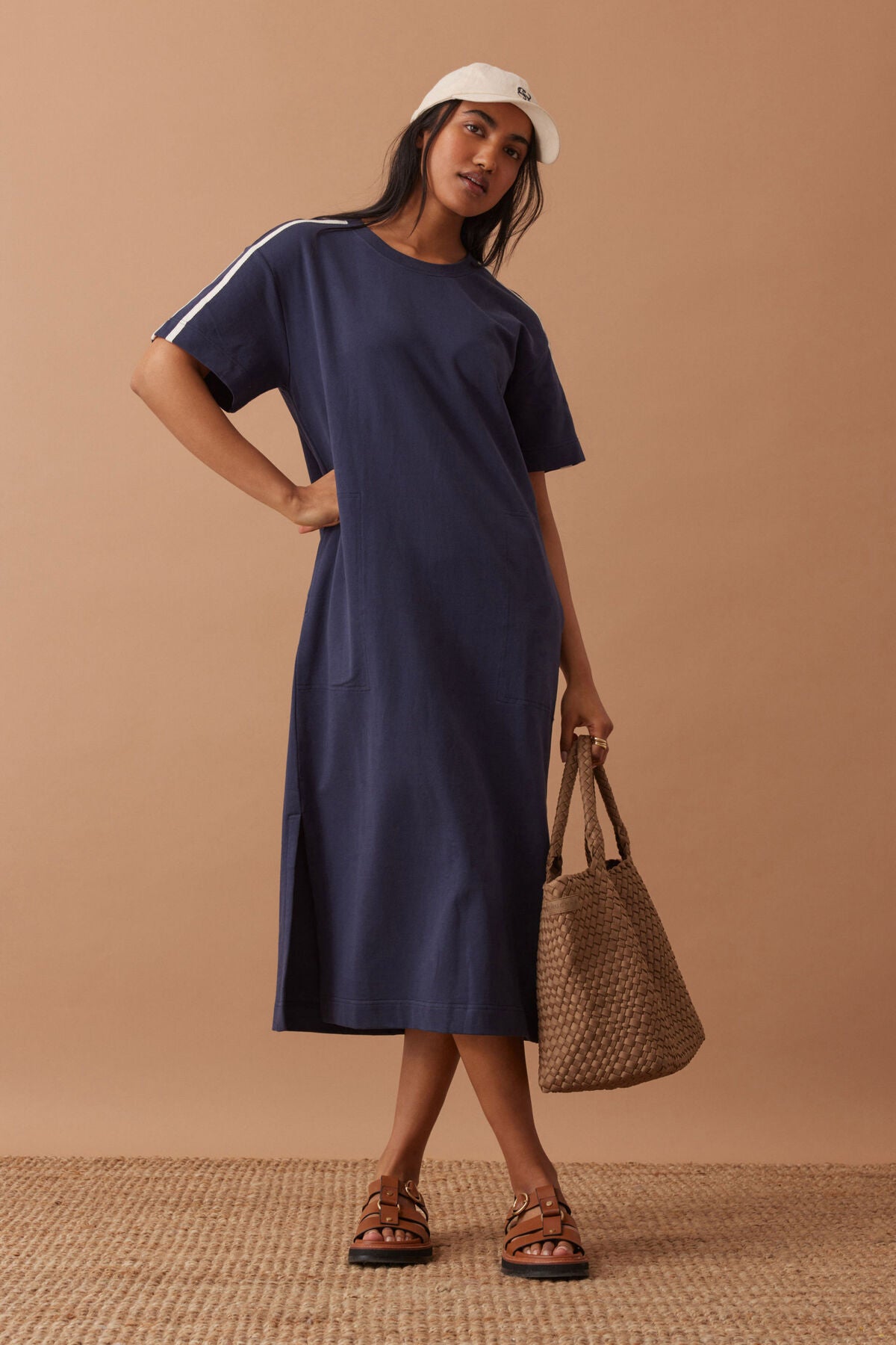 Ceres Charlotte Midi Terry Dress - new navy side stripe