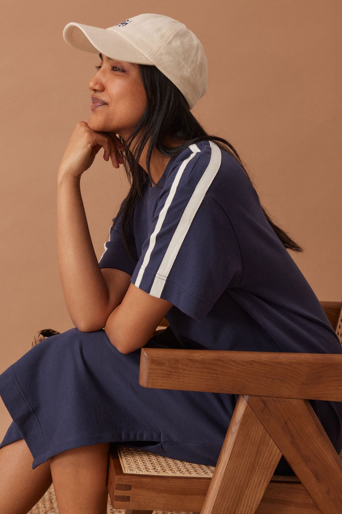 Ceres Charlotte Midi Terry Dress - new navy side stripe