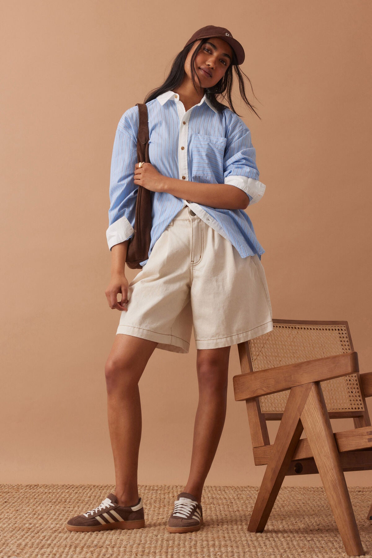 Ceres Sylvie Longline Pleat Denim Short - natural ecru