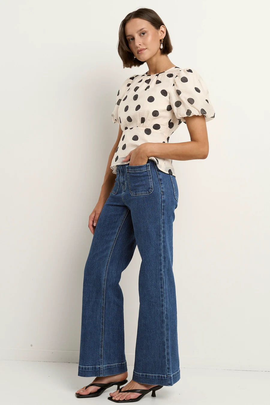 Stories Be Told - Finali Cream/Black Polka Dot Puff S/S Top