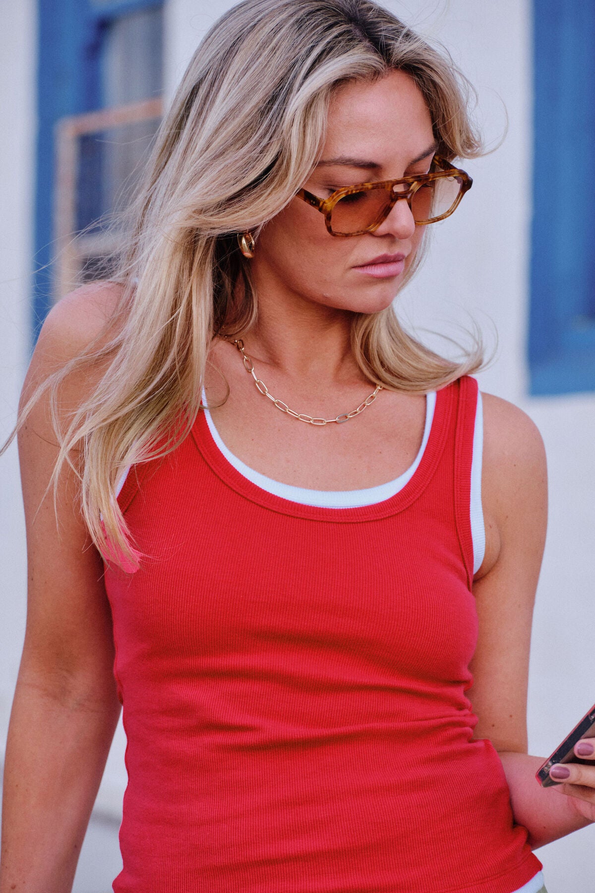 Ceres Skylar Layered Rib Tank - red/white layered