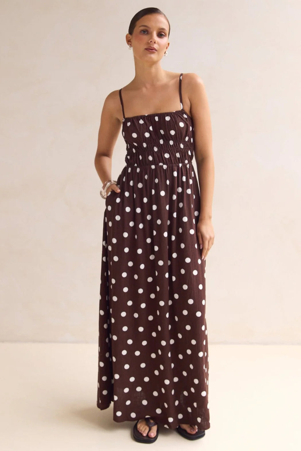 Clarissa Strappy Maxi Dress - chocolate  Pollyanna