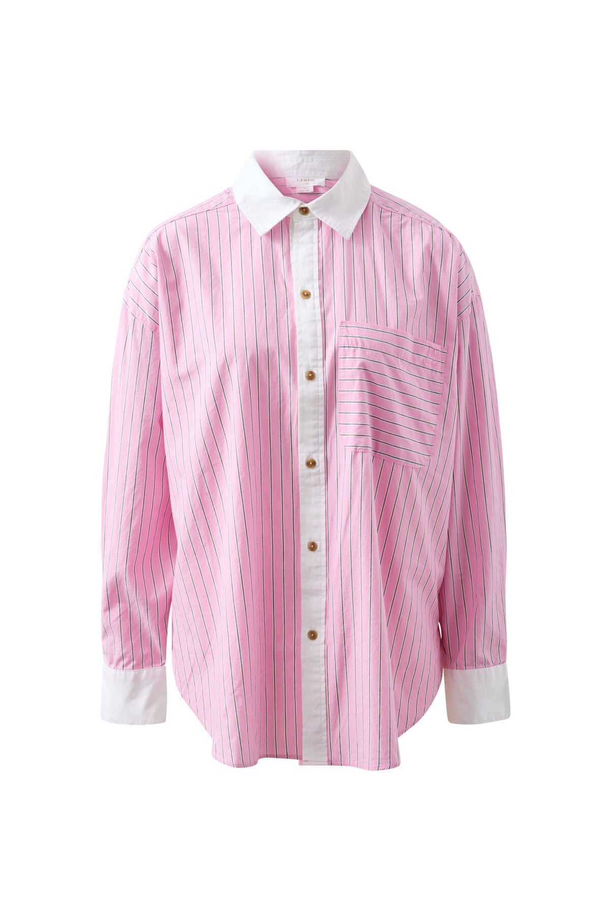 Ceres Peta Oversized Shirt - hibiscus pink triple stripe/white collar