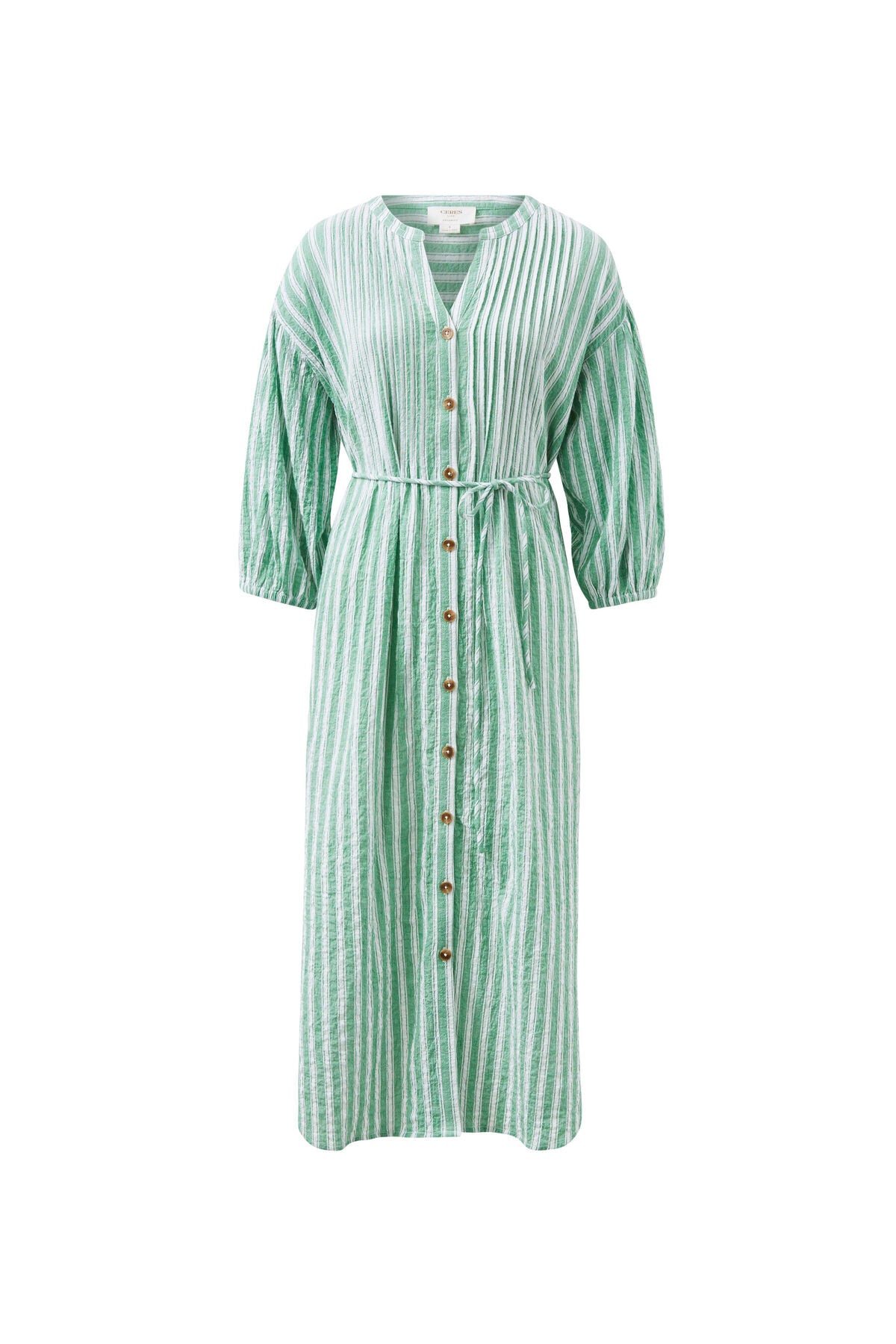 Ceres Life Crinkle Midi Dress - grass green white stripe