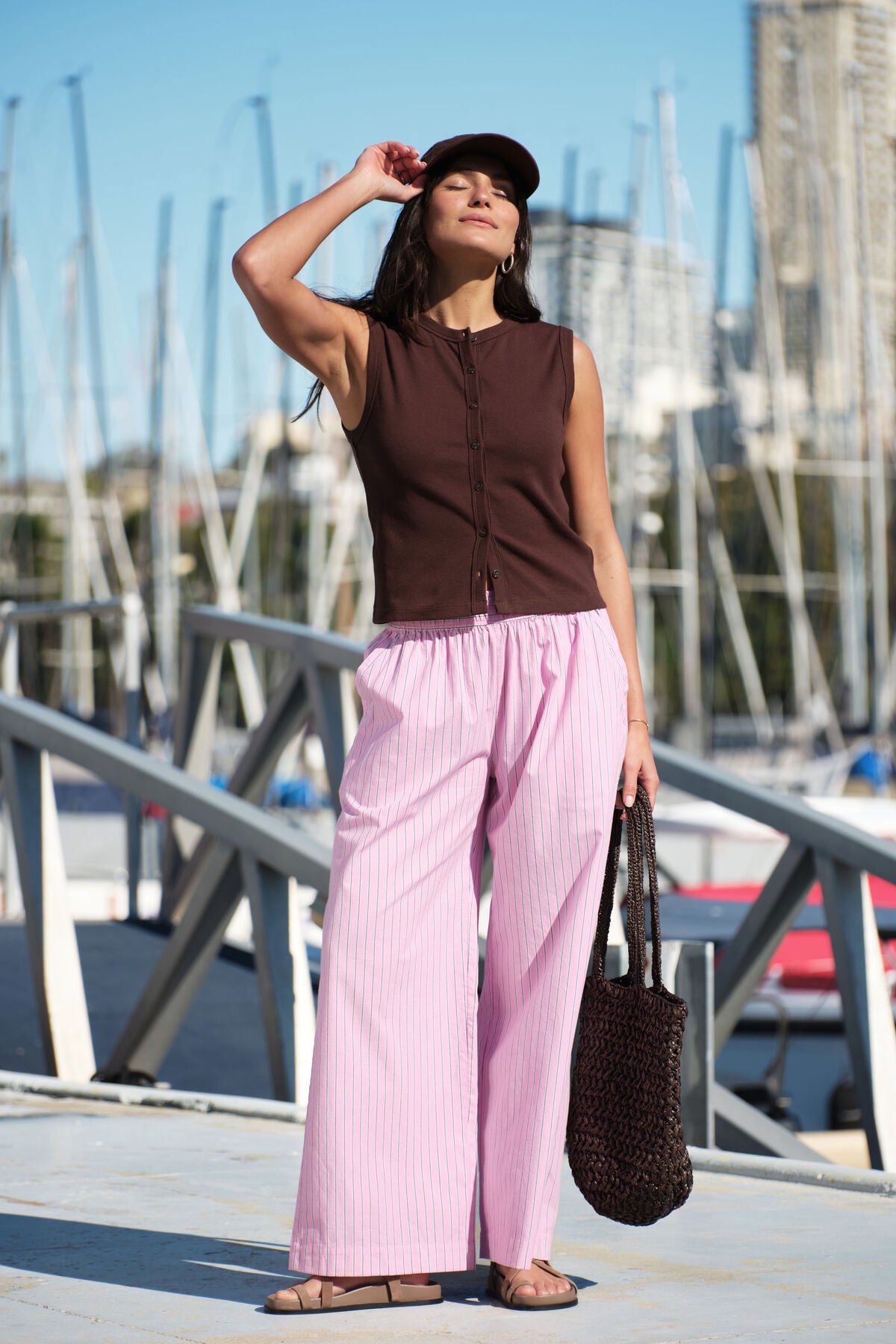 Ceres Lyla button through Rib Tank - chocolate