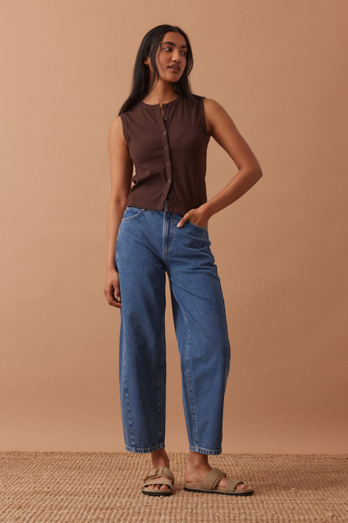 Ceres Lyla button through Rib Tank - chocolate