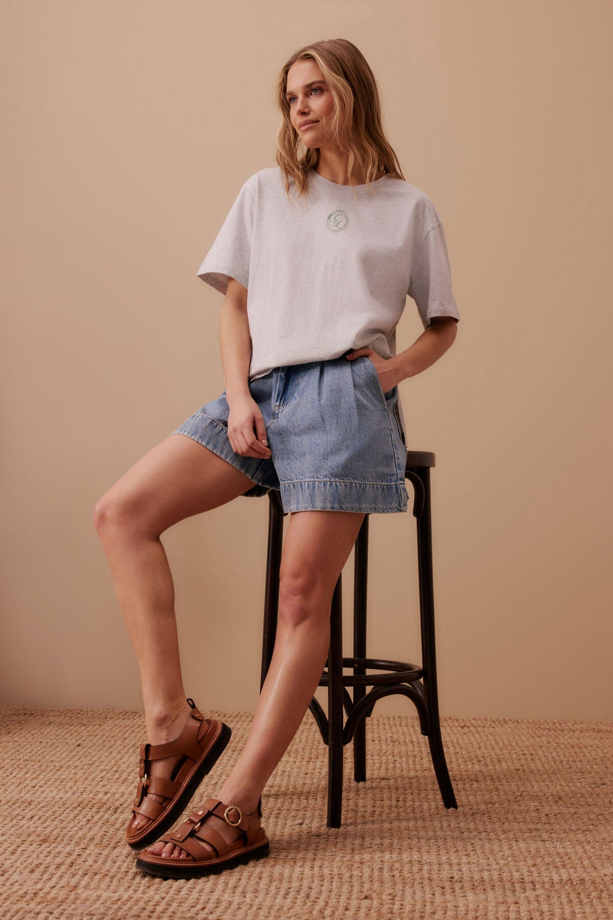 Ceres Stevie Slouchy Tee - cloud marle/cl crest print