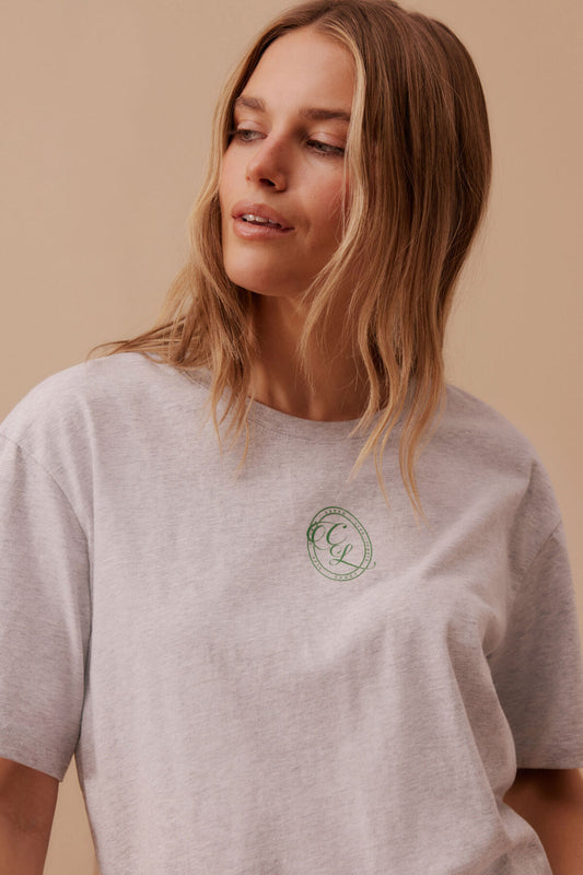 Ceres Stevie Slouchy Tee - cloud marle/cl crest print