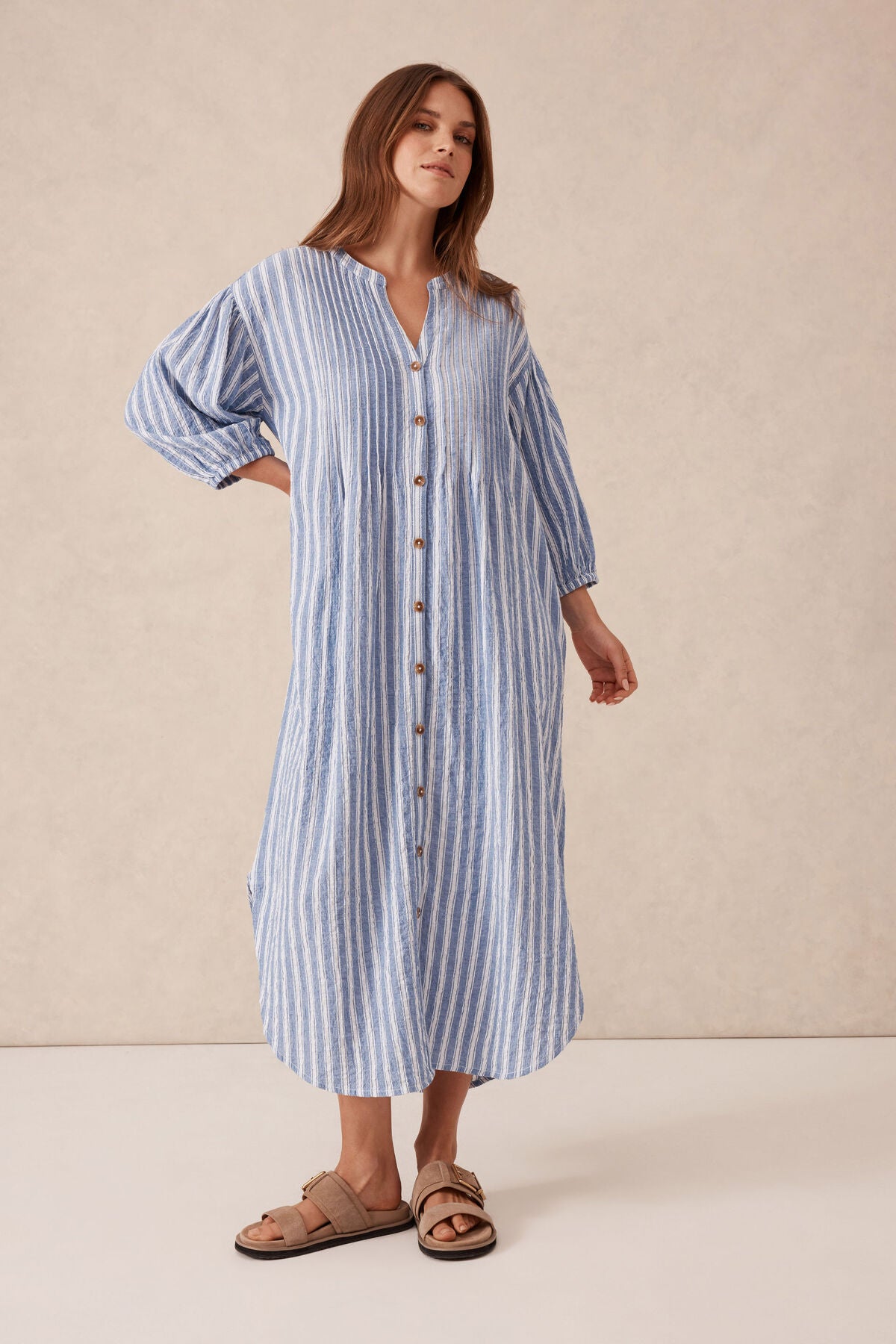 Ceres Life Crinkle Midi Dress - fresh cobalt white stripe