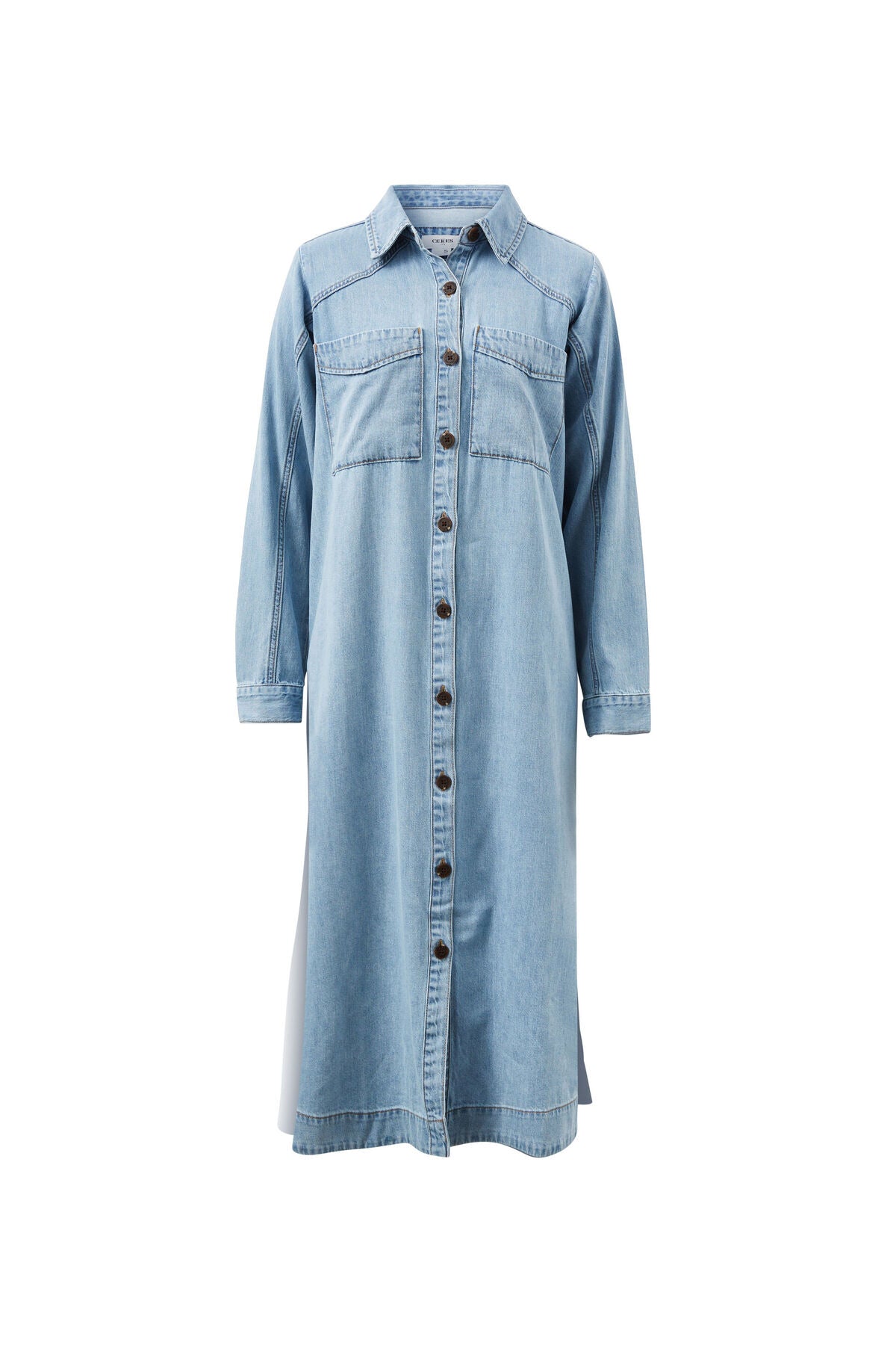 Ceres Life Long Sleeve Yoke Detail Midi Dress - mid blue wash