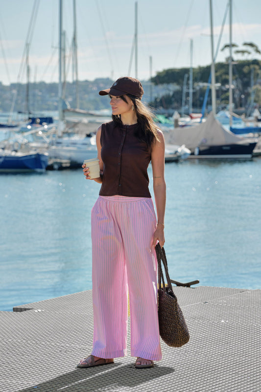 Ceres Lounge Pant - hibiscus pink triple stripe