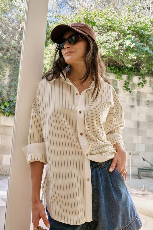 Ceres Peta Oversized Shirt - sunny yellow stripe/white collar