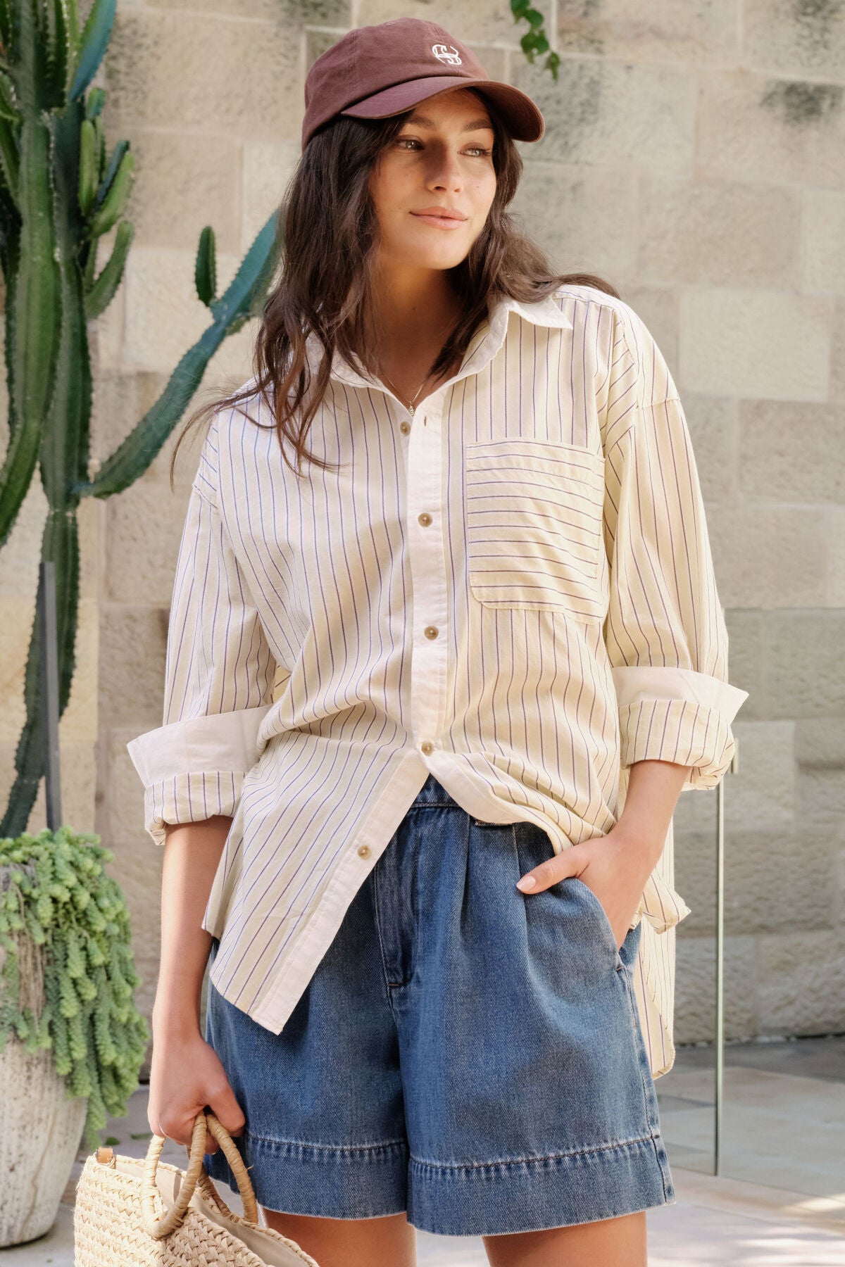 Ceres Peta Oversized Shirt - sunny yellow stripe/white collar