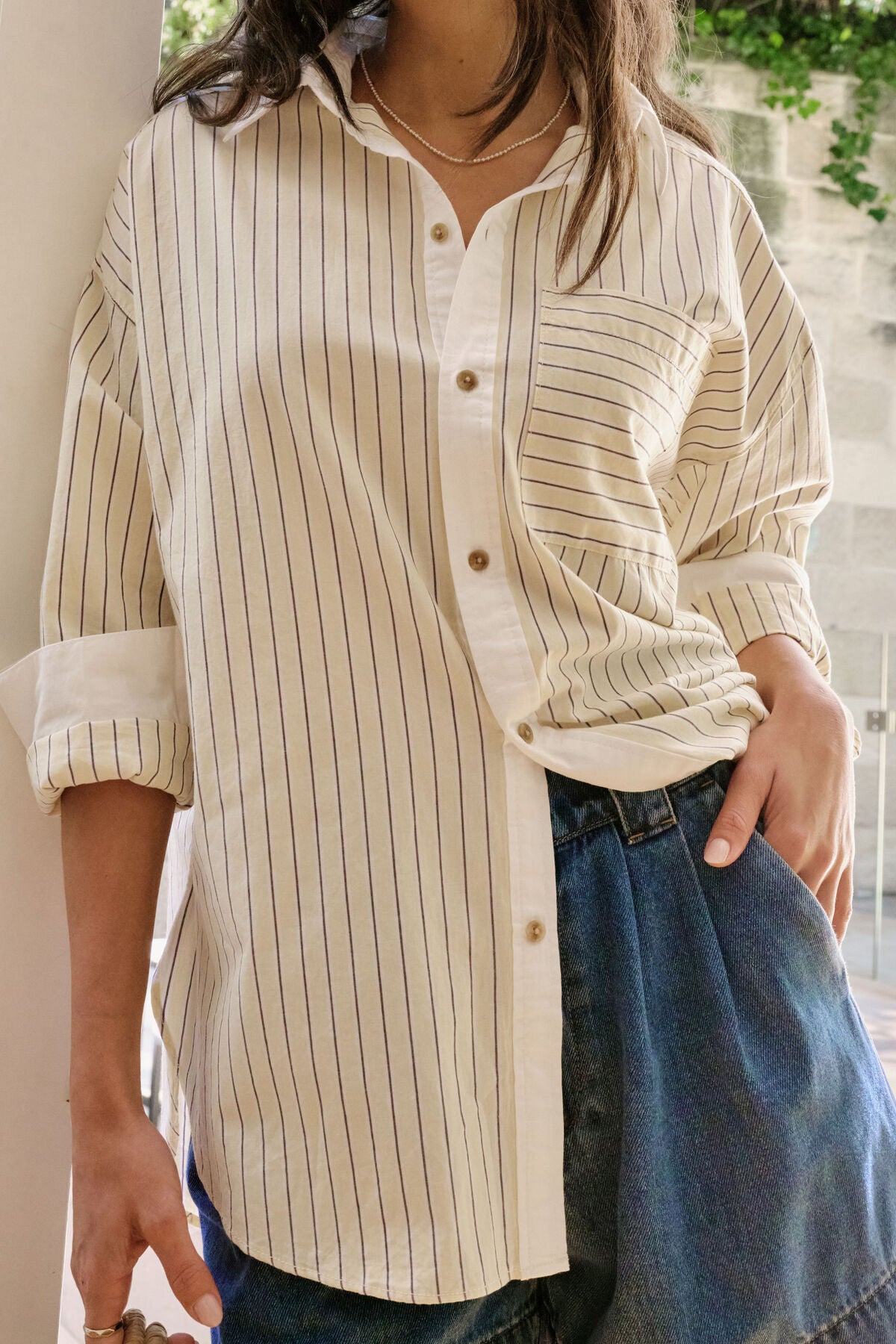 Ceres Peta Oversized Shirt - sunny yellow stripe/white collar