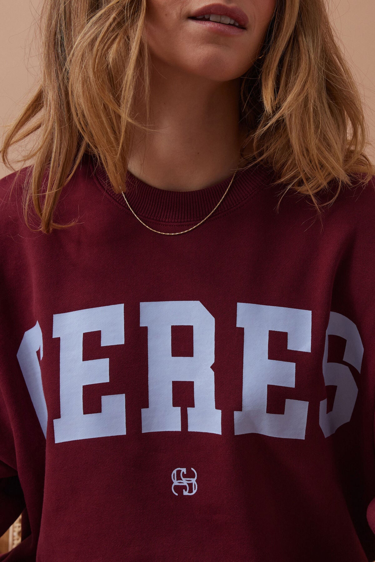 Ceres Isla Oversized Slouchy Crew - burgundy blue heritage logo