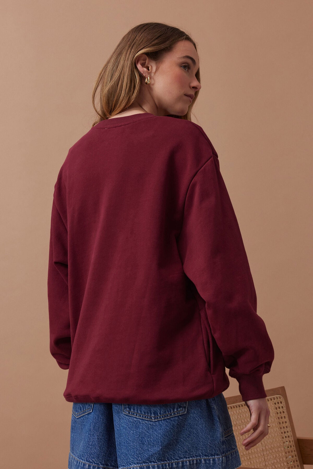 Ceres Isla Oversized Slouchy Crew - burgundy blue heritage logo