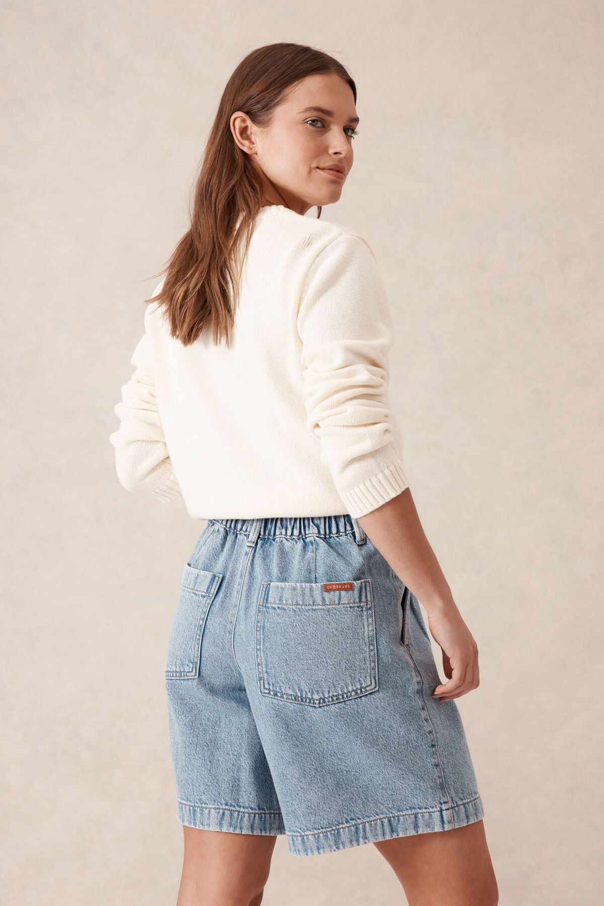 Ceres Sylvie Longline Pleat Denim Short - vintage blue