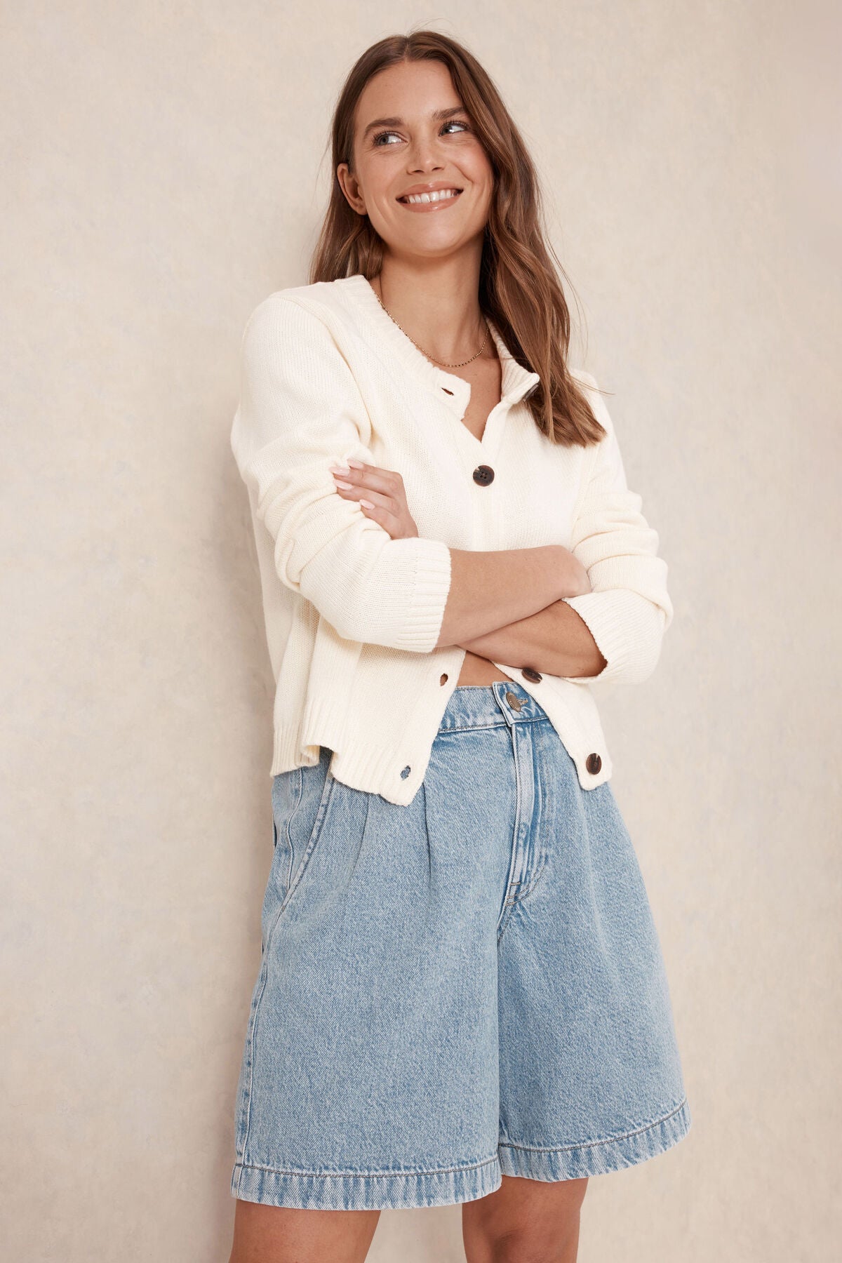 Ceres Sylvie Longline Pleat Denim Short - vintage blue