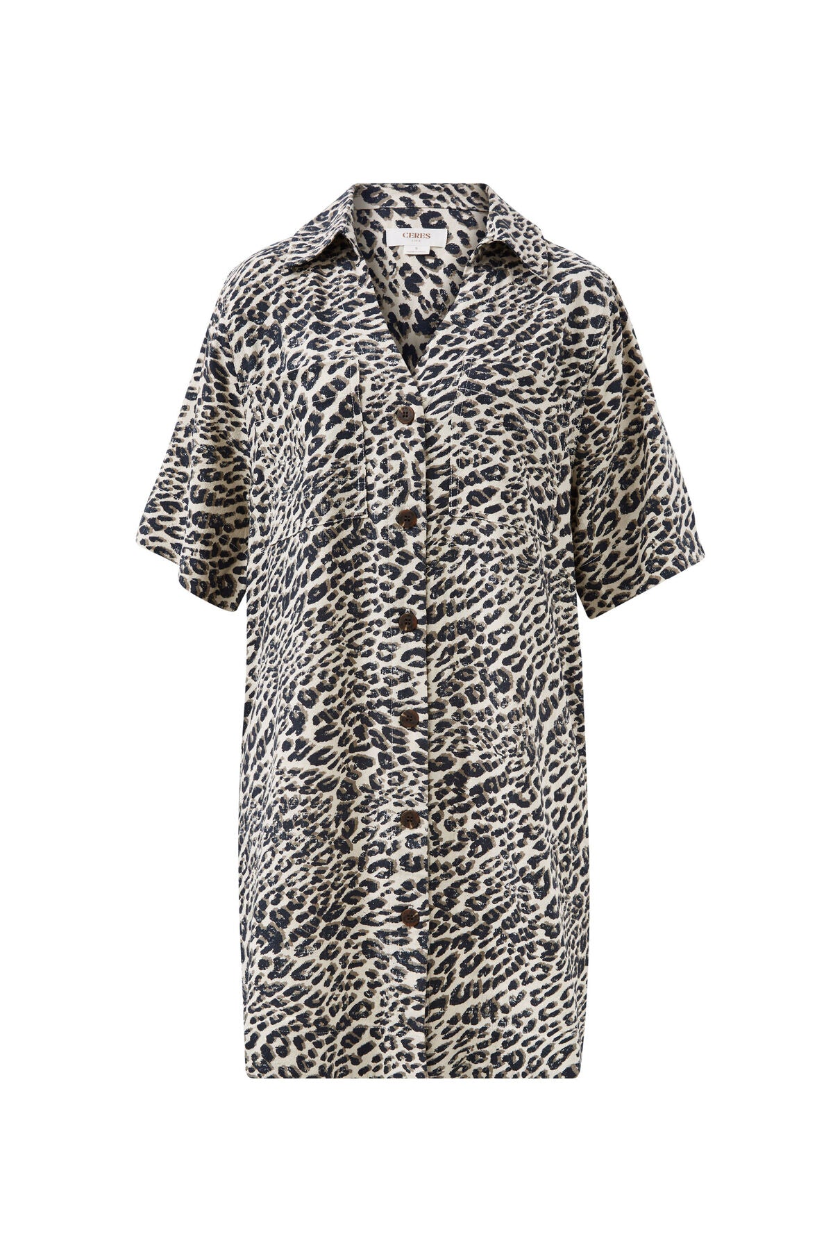 Ceres Life Boxy Shirt Dress - leopard linen blend