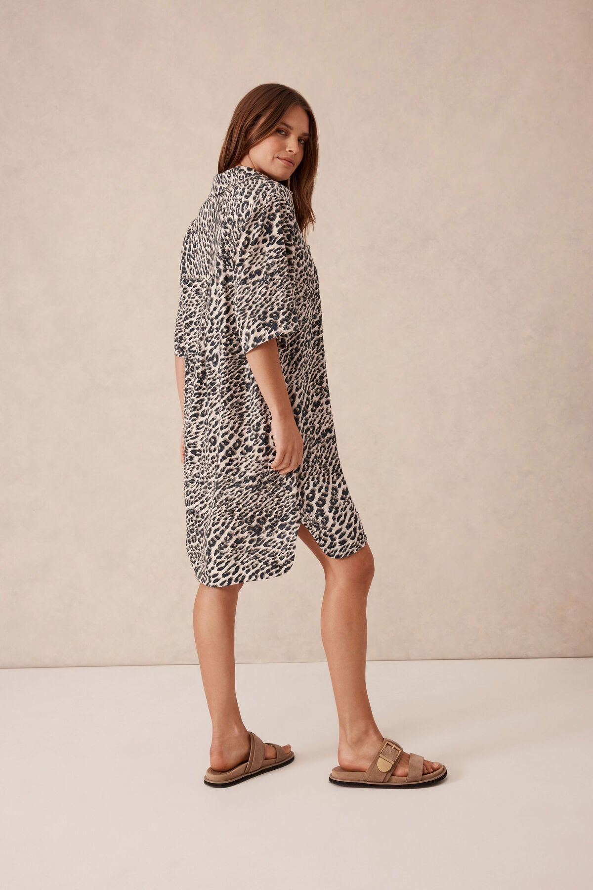 Ceres Life Boxy Shirt Dress - leopard linen blend
