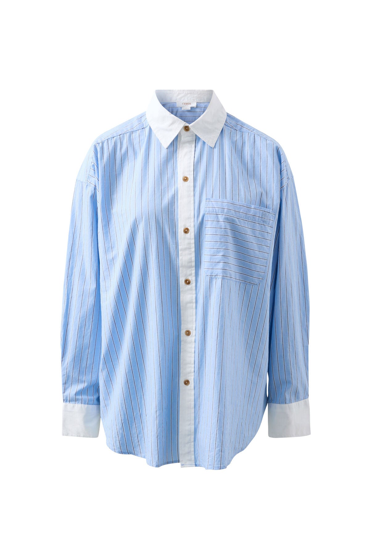 Ceres Peta Oversized Shirt - powder blue triple stripe