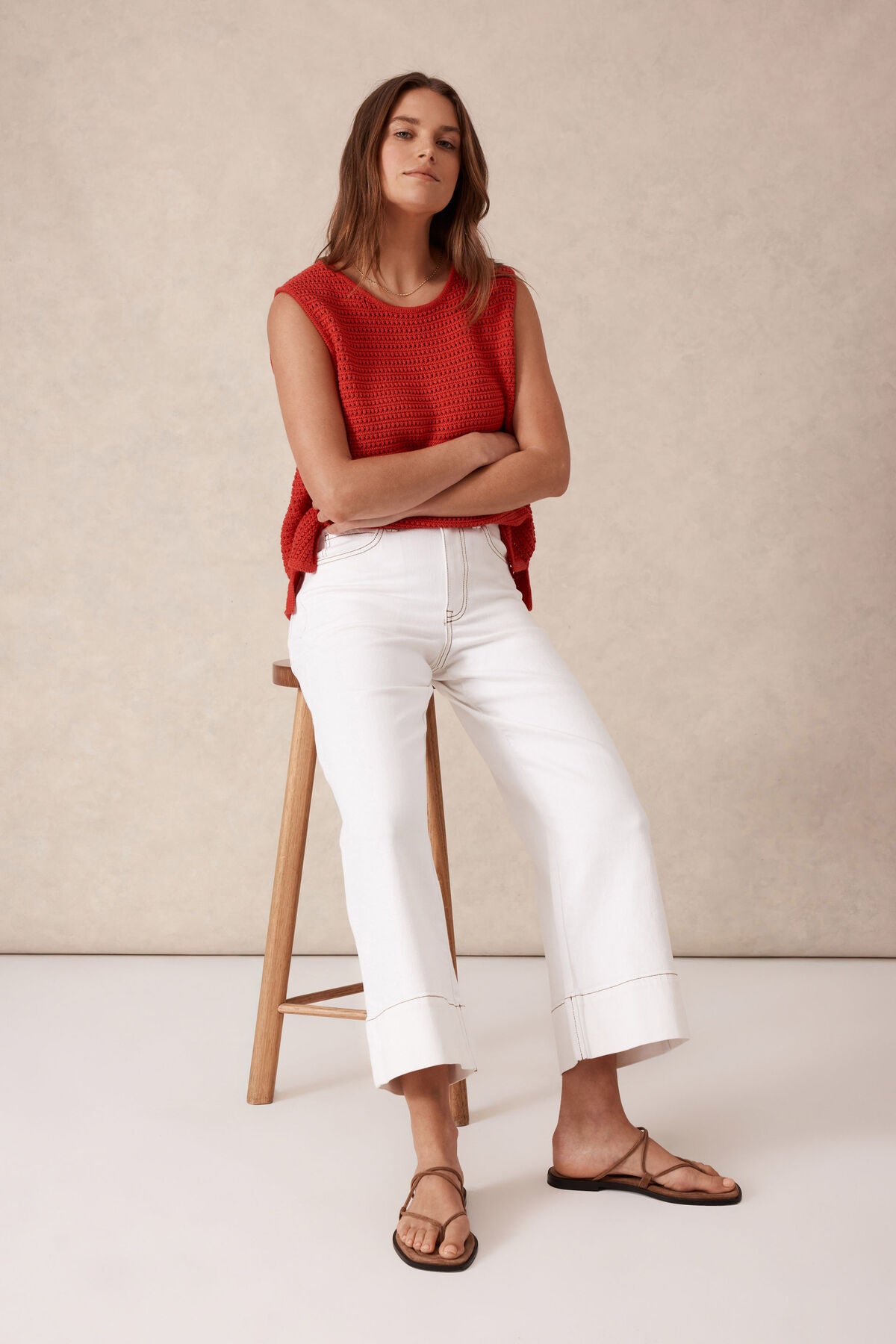 Ceres Life Wide Leg Crop Jean - fresh ecru