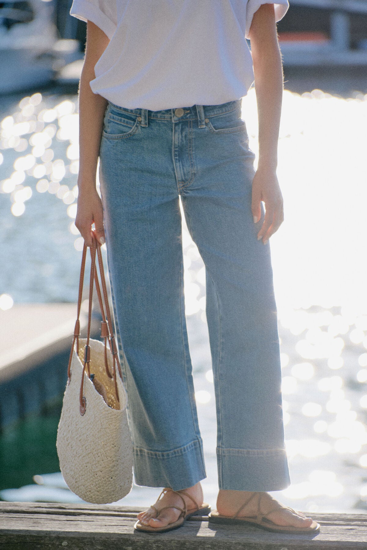 Ceres Life Wide Leg Crop Jean - mid indigo