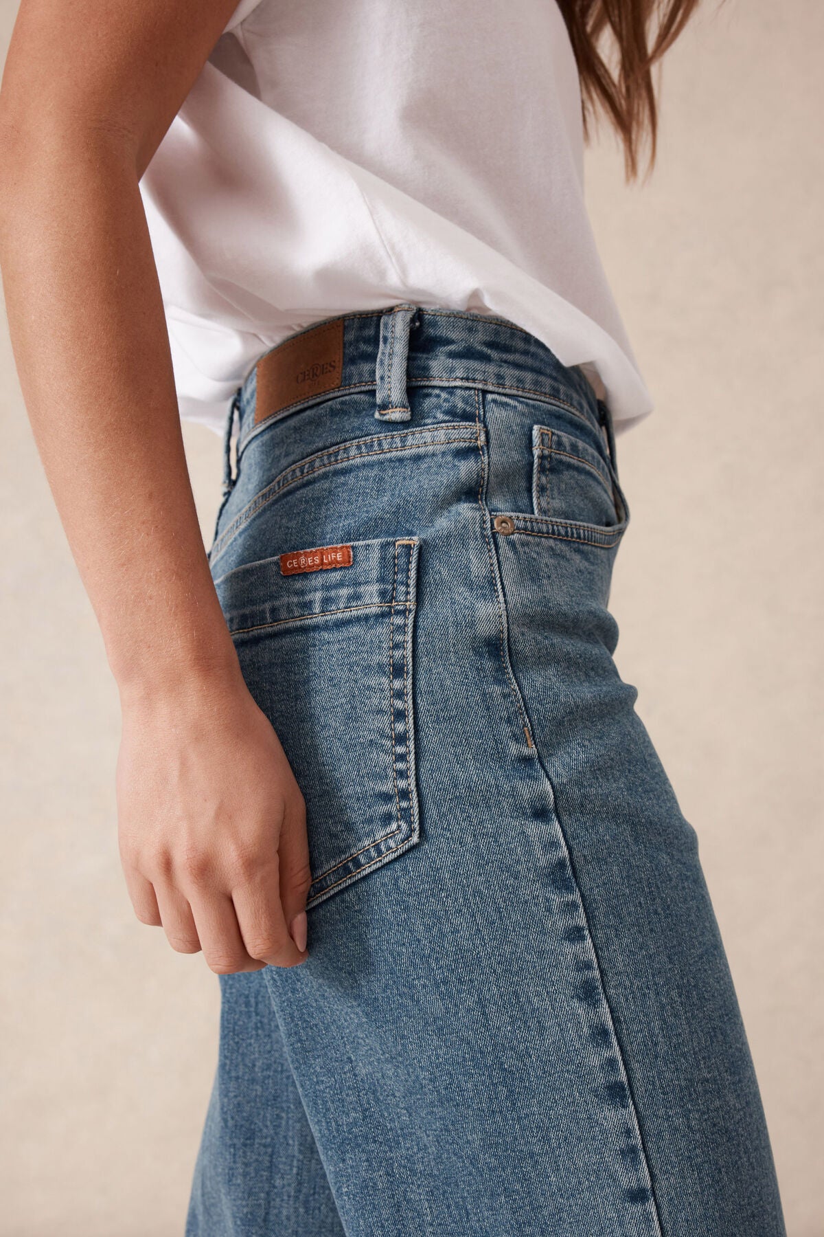 Ceres Life Wide Leg Crop Jean - mid indigo