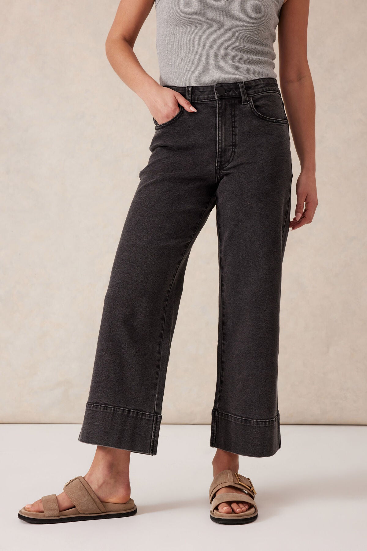 Ceres Life Wide Leg Crop Jean - washed black