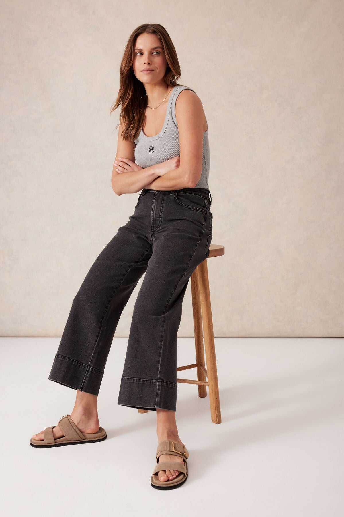 Ceres Life Wide Leg Crop Jean - washed black