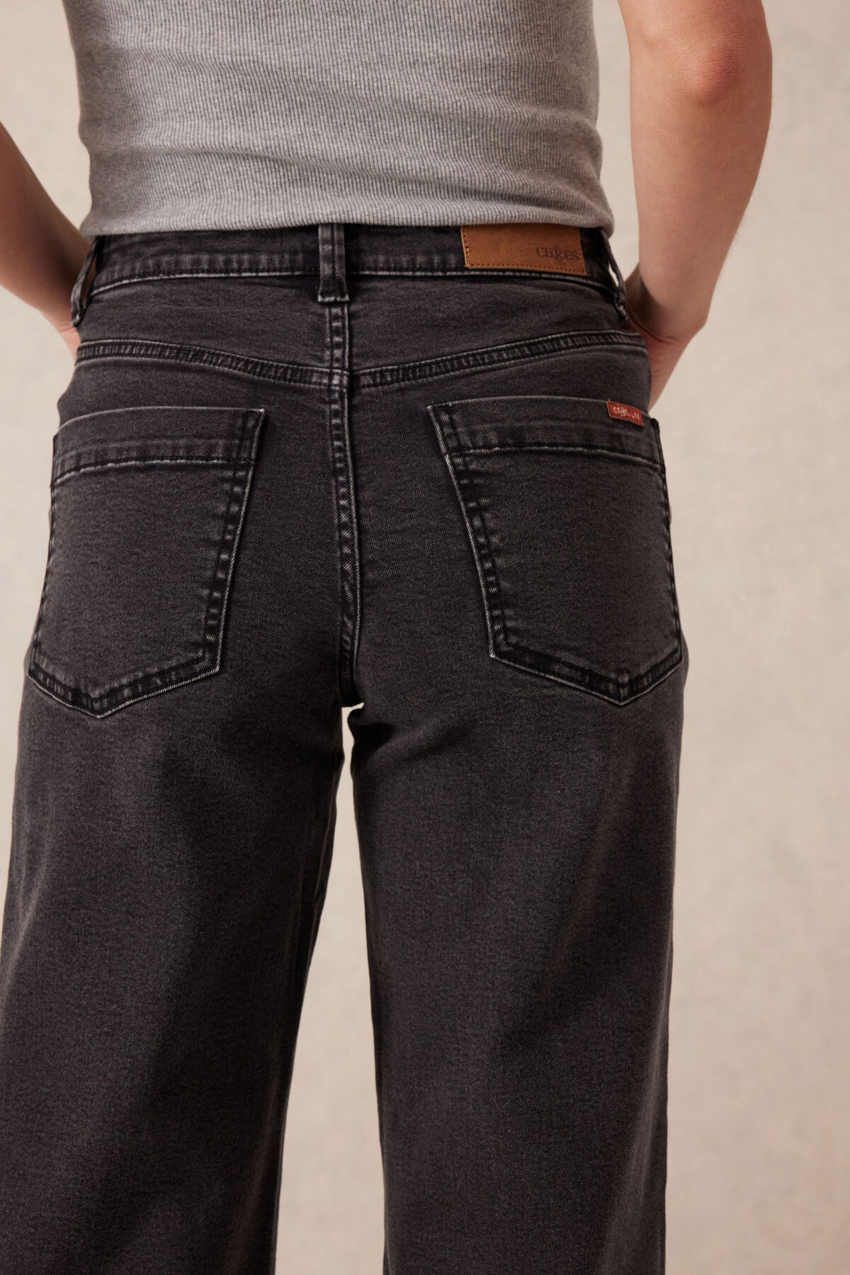 Ceres Life Wide Leg Crop Jean - washed black