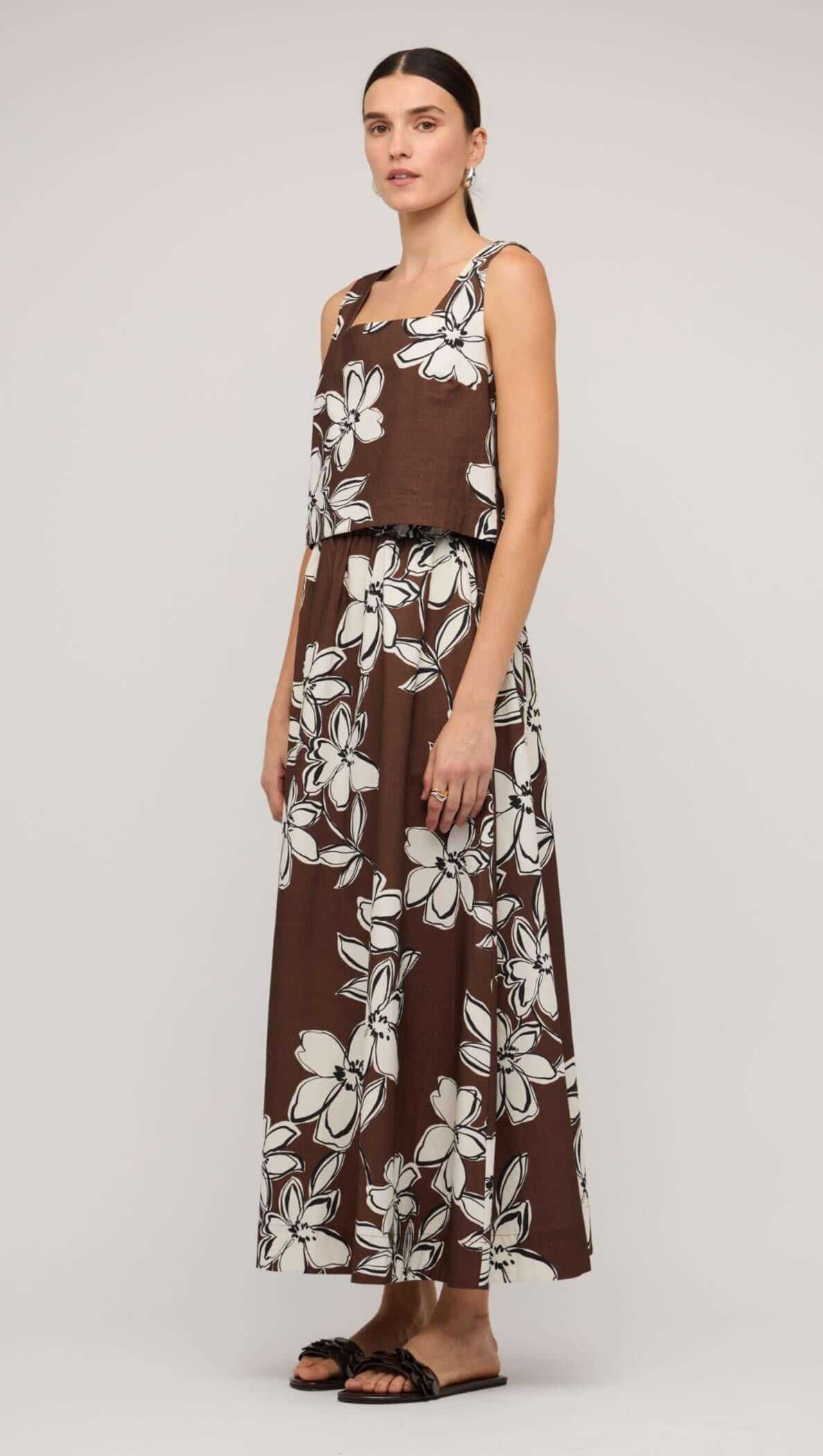 Staple the Label Elara Top - brown & white cotton floral