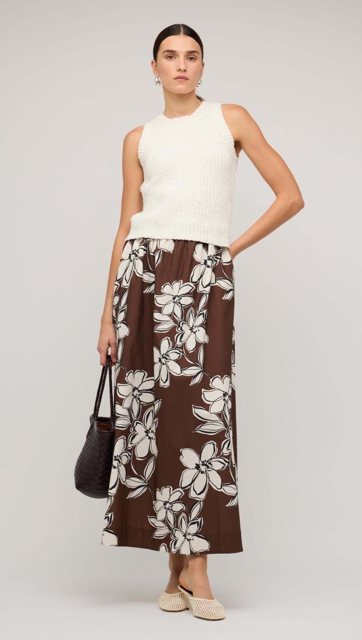 Staple the Label Elara Maxi Skirt - brown & white cotton floral