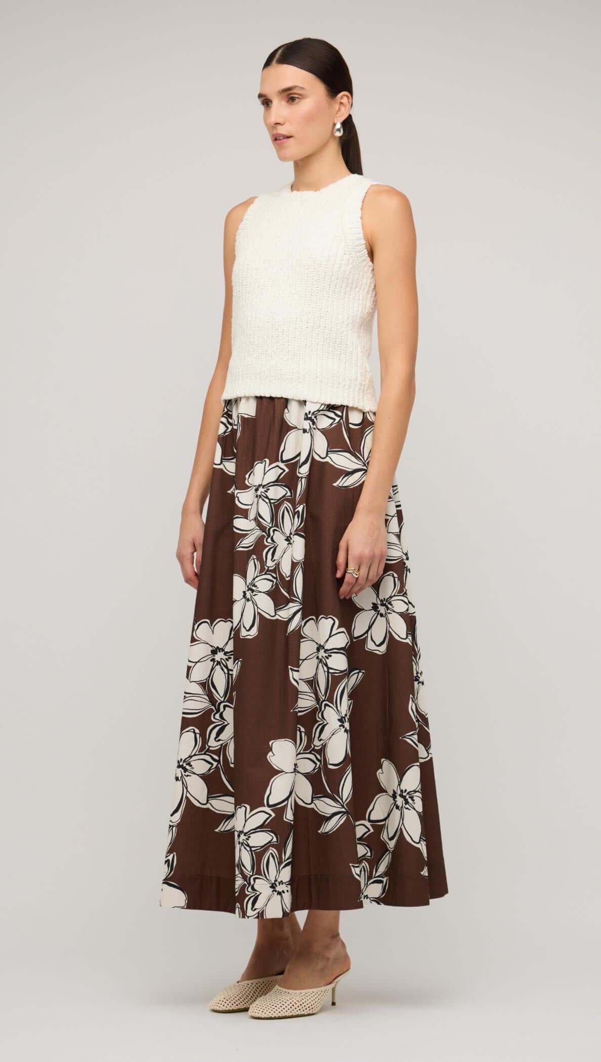 Staple the Label Elara Maxi Skirt - brown & white cotton floral