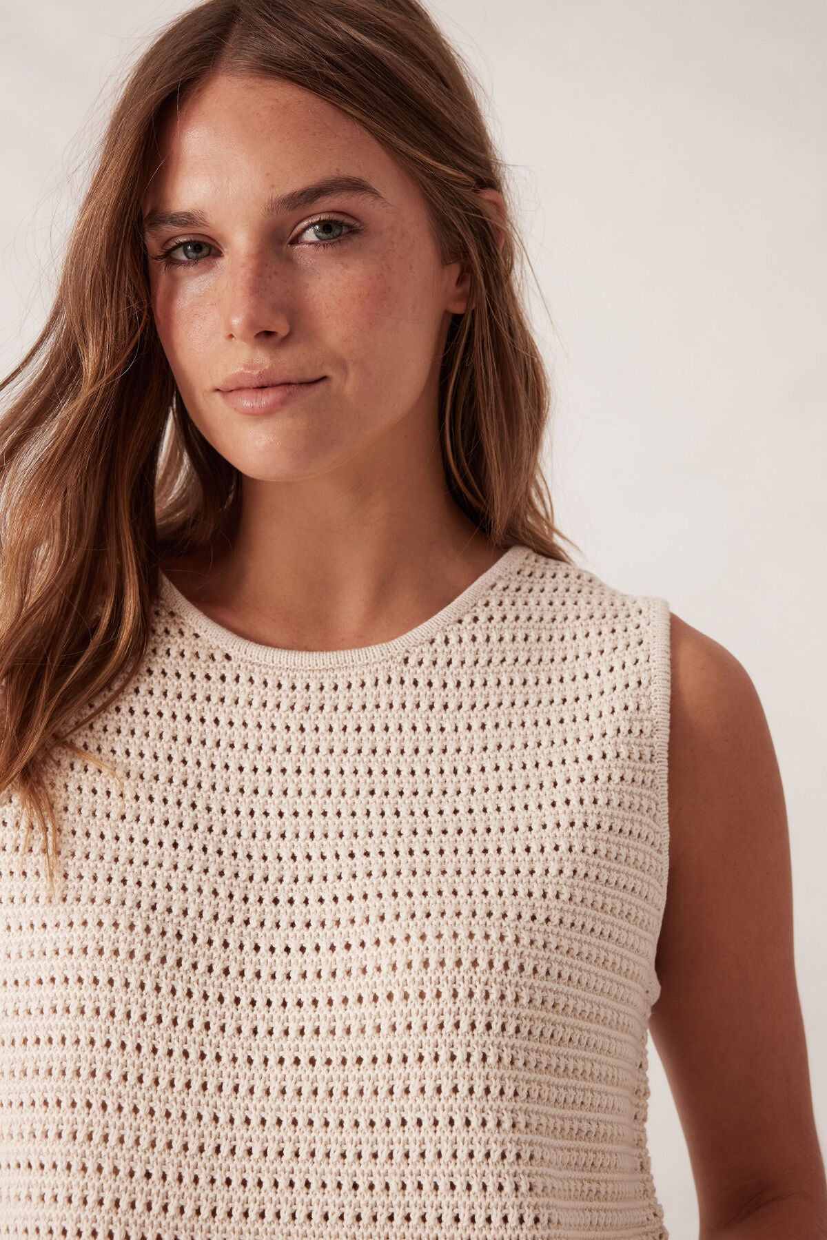 Ceres Margo Mesh Knit Tank - ecru