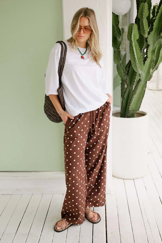 Ceres Resort Pant - choc polka dot