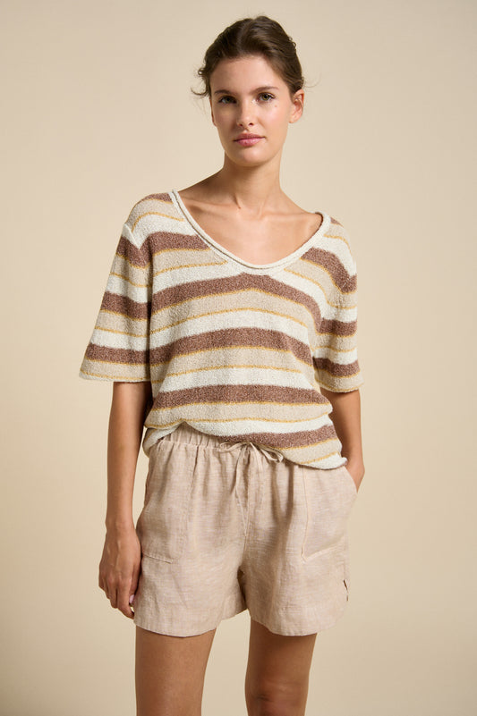 Little Lies Clovelly Tee - chocolate stripe