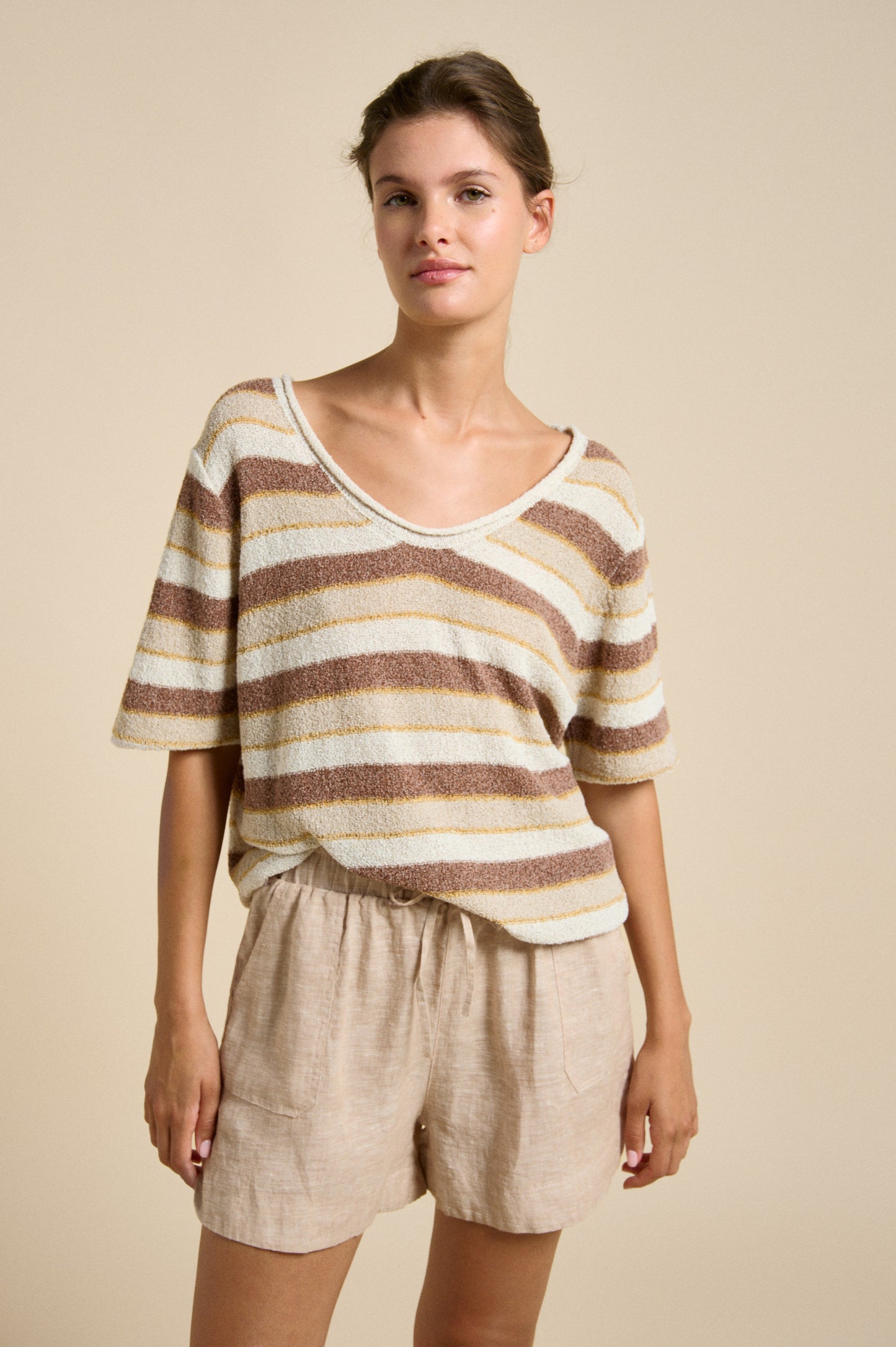 Little Lies Clovelly Tee - chocolate stripe